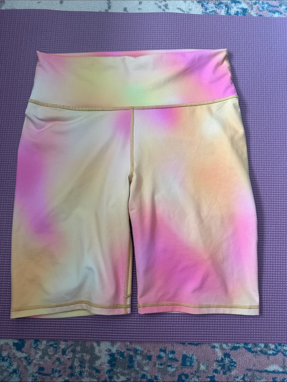 Fabletics Pastel Tie-Dye Pink Yellow Green High-Rise Bike Shorts